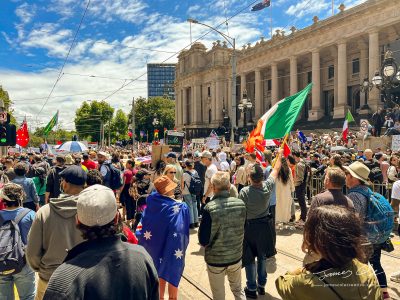 JCCI-100297 - Thousands of people attend Melbourne Freedom March and Kill the Bill Peaceful Protest Rally at parliament building in Australia 2021