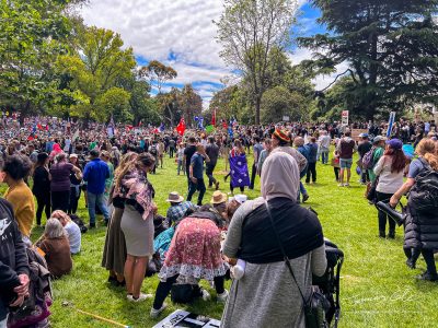 JCCI-100299 - Thousands gather at the Melbourne Australia Freedom March and Kill the Bill Peaceful Protest Rally at Flagstaff Gardens park