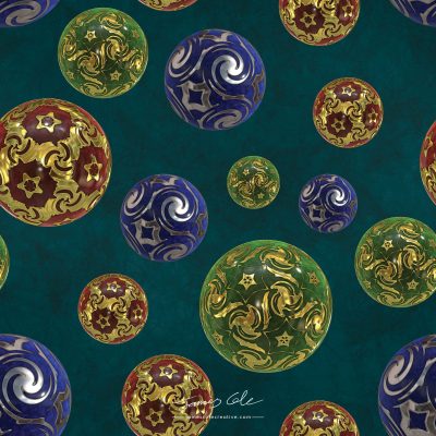 JCCI-100455 - Christmas Tiles - Magickal Baubles on Turquoise Mottled Paper