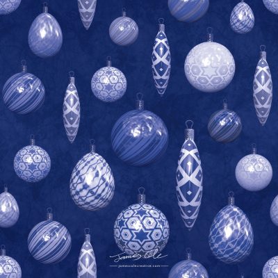 JCCI-100466 - Christmas Tiles - Blue Christmas Baubles on Mottled Paper