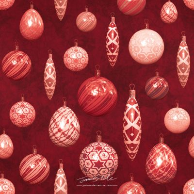 JCCI-100467 - Christmas Tiles - Bright Red Christmas Baubles on Mottled Paper