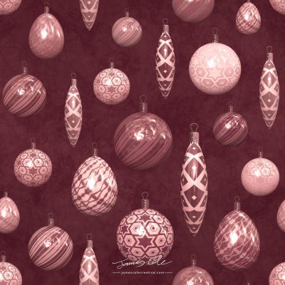 JCCI-100468 - Christmas Tiles - Burgundy Christmas Baubles on Mottled Paper