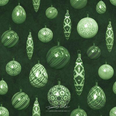 JCCI-100472 - Christmas Tiles - Green Christmas Baubles on Mottled Paper