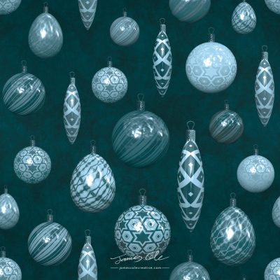 JCCI-100475 - Christmas Tiles - Turquoise Christmas Baubles on Mottled Paper