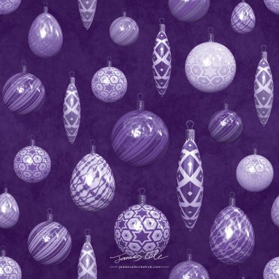 JCCI-100476 - Christmas Tiles - Violet Purple Christmas Baubles on Mottled Paper