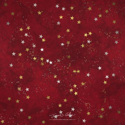 JCCI-100494 - Christmas Tiles - Gold Silver Stars On Red Mottled Paper
