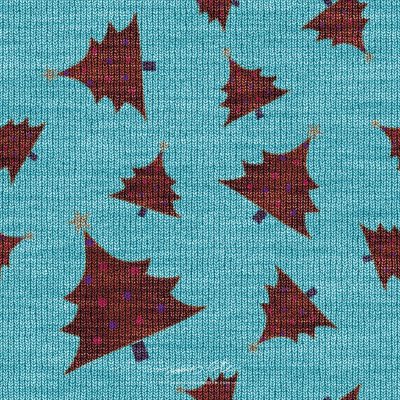 JCCI-100527 - Christmas Tiles - Aqua Blue Red Christmas Tree Knits
