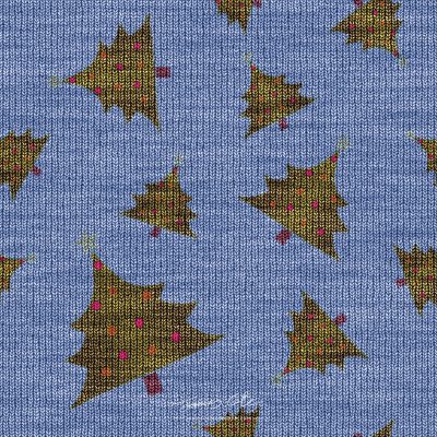 JCCI-100531 - Christmas Tiles - Blue Mustard Yellow Christmas Tree Knits