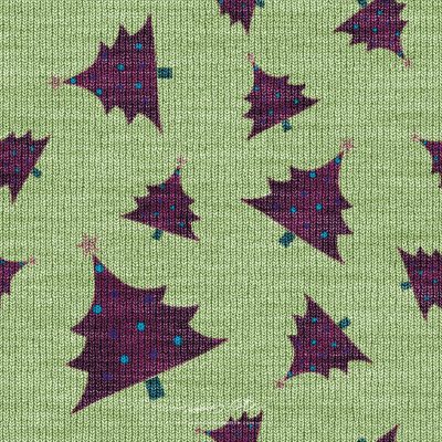 JCCI-100539 - Christmas Tiles - Green Purple Christmas Tree Knits