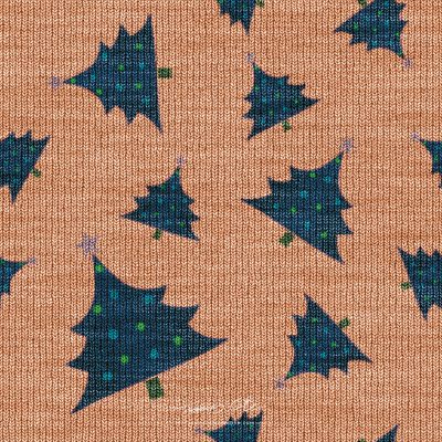 JCCI-100544 - Christmas Tiles - Peachy Orange Aqua Blue Christmas Tree Knits