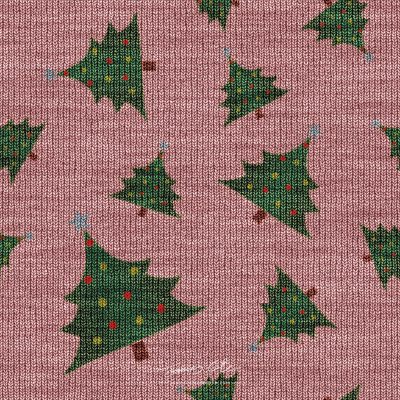 JCCI-100547 - Christmas Tiles - Pink Rose Green Christmas Tree Knits