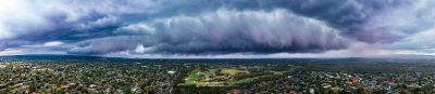 JCCI-100591 - Panoramic of Menacing Apocalyptic Storm Front Shelf Cloud Approaching Frankston, Victoria, Australia, January 07, 2022