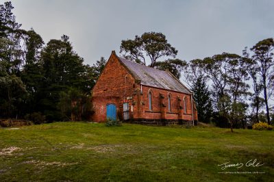 JCCI-100614 - Abandoned heritage listed methodist church on a gloomy day at Nerrina Ballarat wide shot